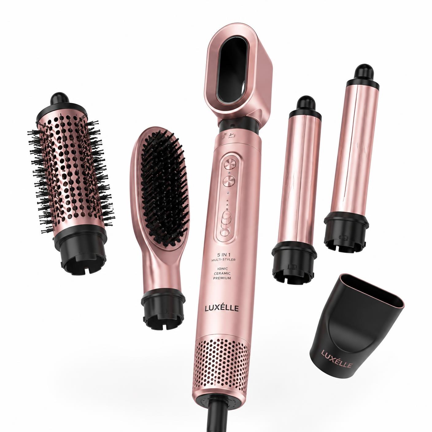 Modelador de cabelo multifuncional 5 em 1 rosé com todos os acessórios